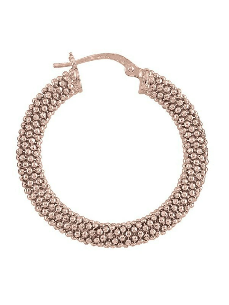 Sterling Silver Pink Gold Plated Fancy Mesh Hoop Earring