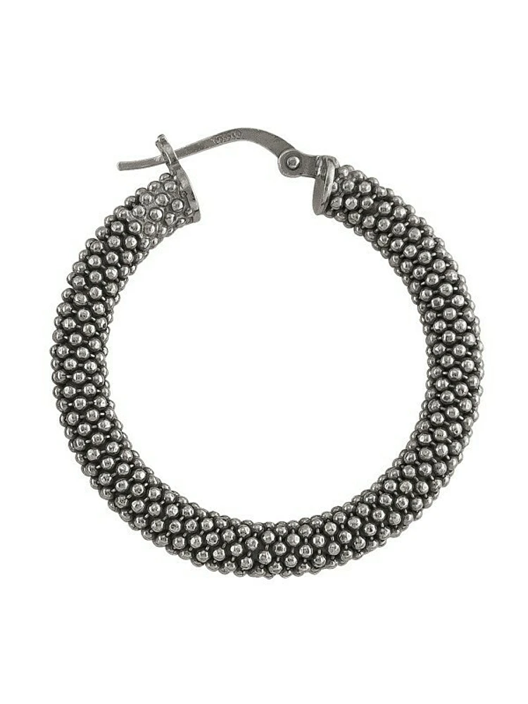 Sterling Silver Black Rhodium Plated Fancy Mesh Hoop Earring
