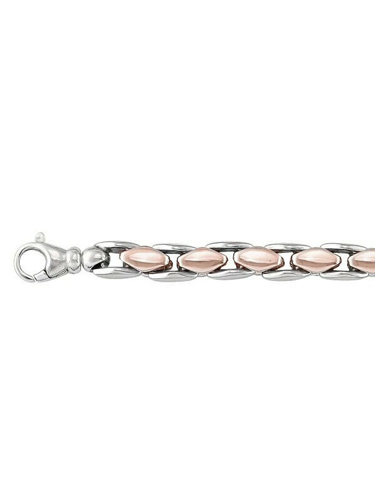 Sterling Silver Pink Gold Plated And Rhodium Finish Fancy Necklace