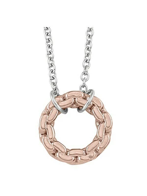 Sterling Silver Pink & Rhodium Plated Circle Pendant Necklace