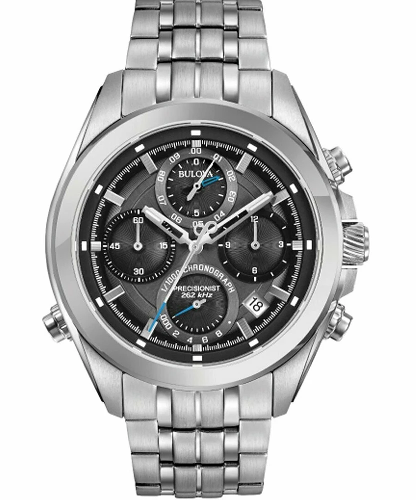 Bulova Precisionist Chronograph Stainless Steel Watch Black Dial 43MM Quartz 96B260