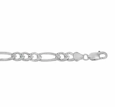 Sterling Silver, 5.6mm Diamond Cut Pave Figaro Chain
