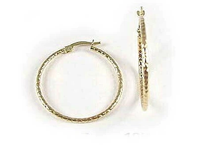 10K Yellow Gold Diamond Cut Hoop Earrings