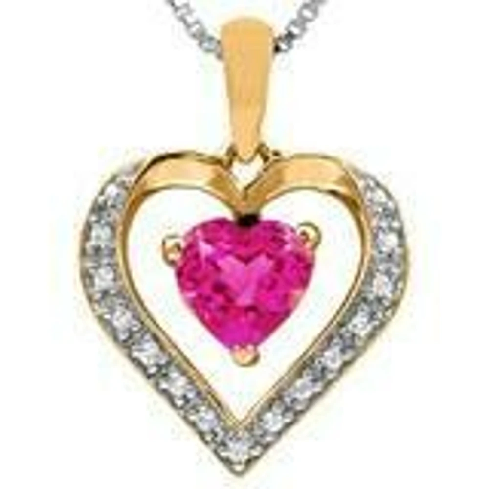 Heart Pink Topaz Pendant with Diamond Accent 14KT Gold