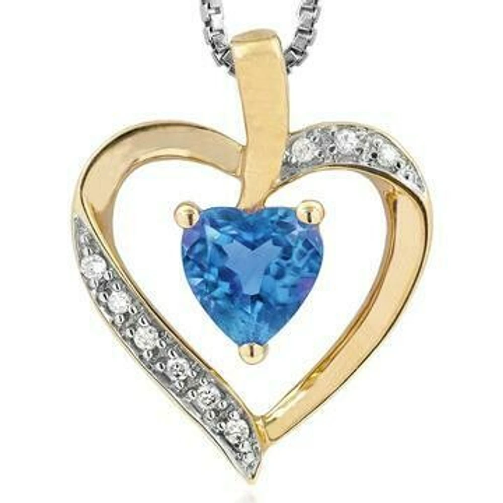 Heart Blue Topaz Pendant with Diamond Accent 14KT Gold