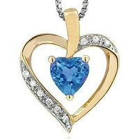 Heart Blue Topaz Pendant with Diamond Accent 14KT Gold