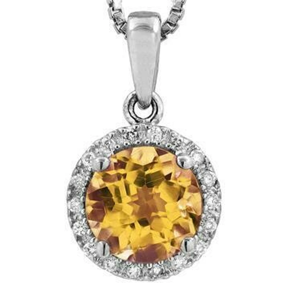 Citrine Pendant with Diamond Halo 14KT Gold