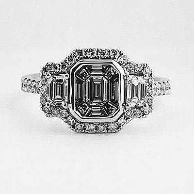 Emerald Shape Diamond Cluster Ring With Halo