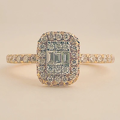 Emerald Shape Diamond Cluster Ring With Halo