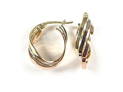 10K Yellow White & Rose Tri Color Smooth Hoop Earrings
