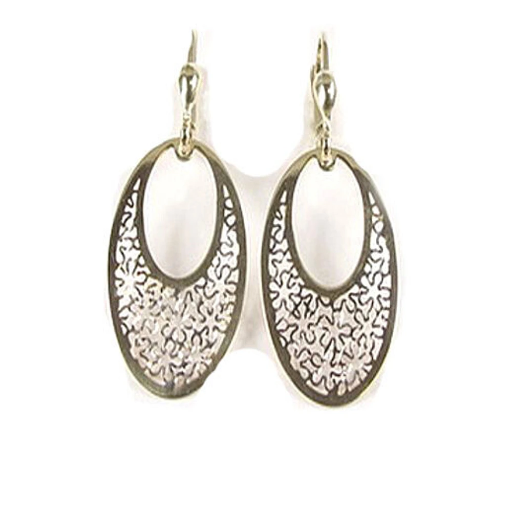 10K Yellow Gold Flower Pattern Dangle Earrings