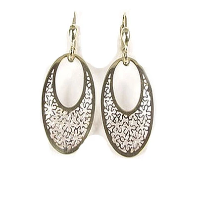 10K Yellow Gold Flower Pattern Dangle Earrings