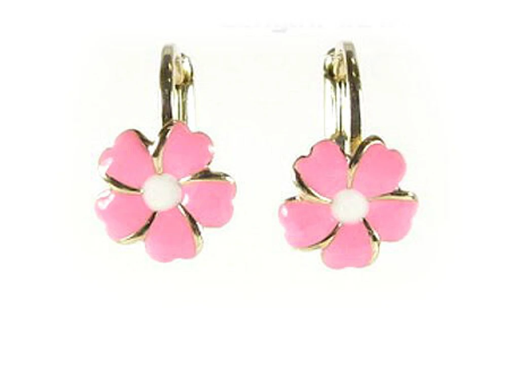 10K Yellow Gold Flower Enamel Children's Earrings