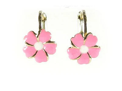 10K Yellow Gold Flower Enamel Children's Earrings