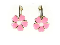 10K Yellow Gold Flower Enamel Children's Earrings