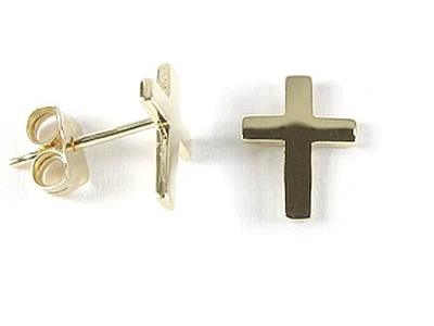10K Yellow Gold Cross Polished Stud Earrings
