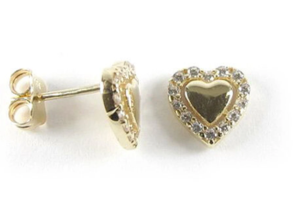 10K Yellow Gold C.Z Heart Stud Earrings