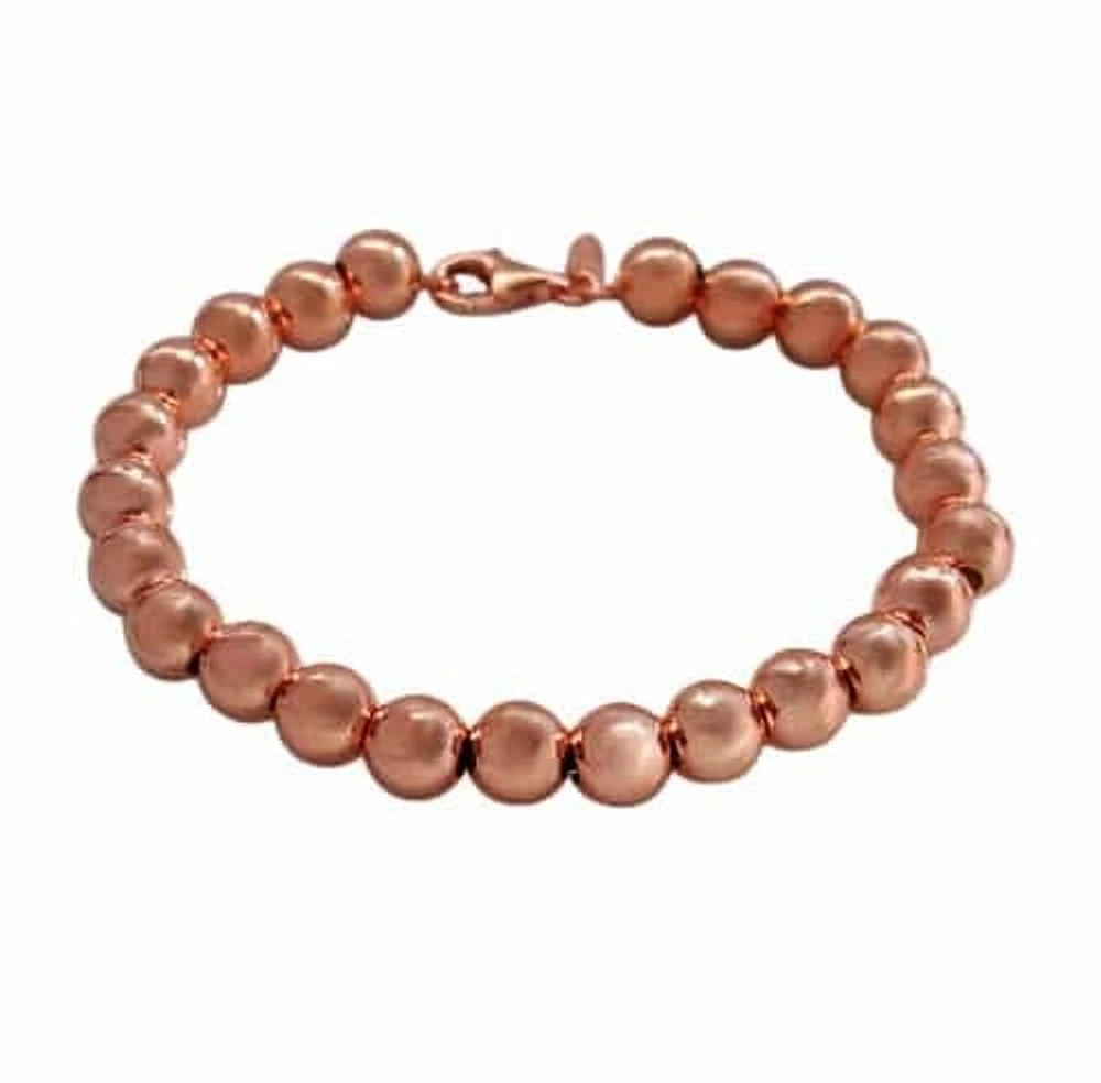 Sterling Silver With Rose Gold, 10mm Ball Bead Bracelet