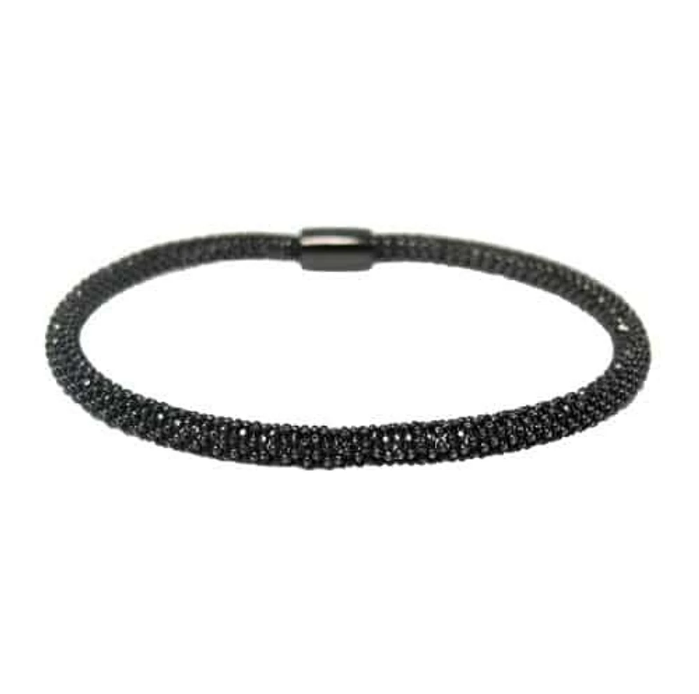 Sterling Silver With Black Rhodium, Diamond Cut 4mm Width Mesh Style Bracelet With Magnetic Clasp