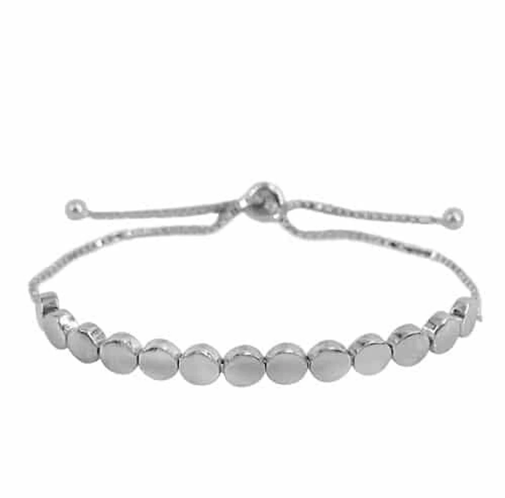 Sterling Silver With Rhodium, Adjustable Bracelet With 5mm Circle Bead And Rondell Rubber Stopper