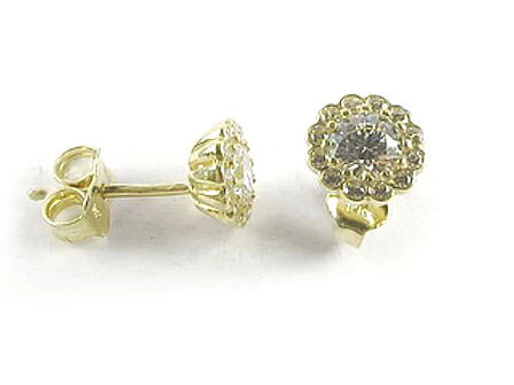 10K Yellow Gold C.Z Pattern Stud Earrings