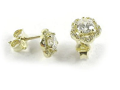 10K Yellow Gold Flower C.Z Stud Earrings