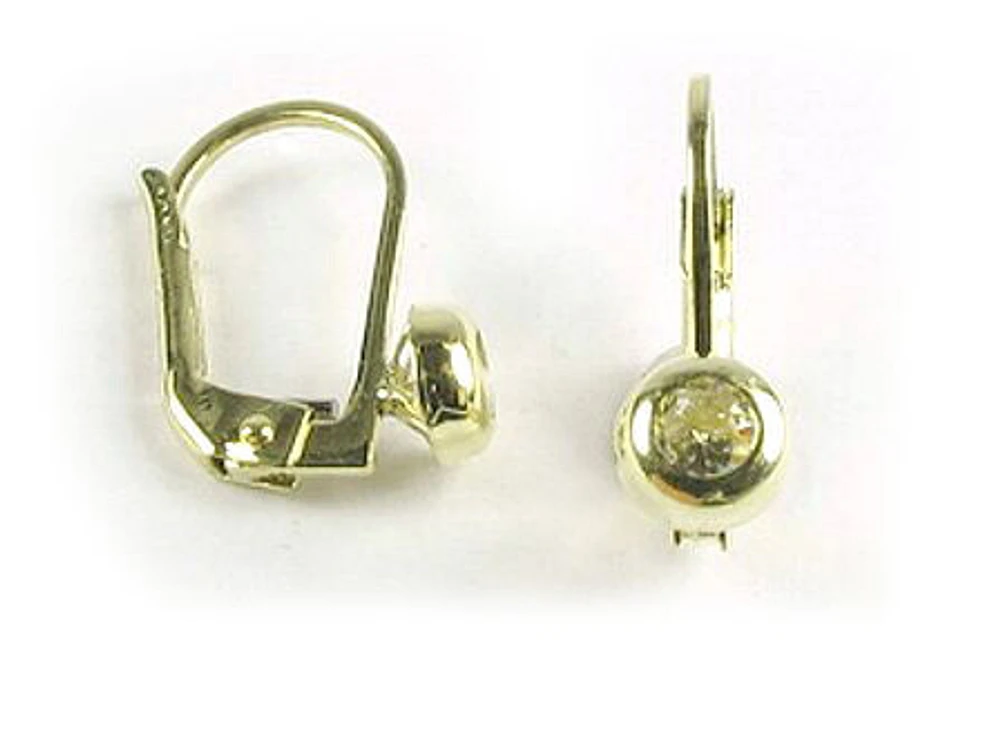 10K Yellow Gold C.Z Polished Lever Earrings