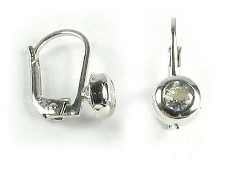 10K White Gold C.Z Polished Lever Earrings