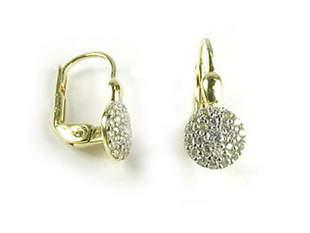 10K Yellow Gold C.Z Cluster Lever Earrings
