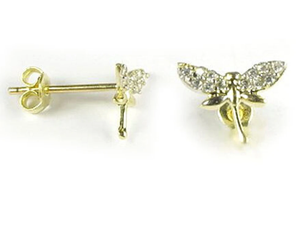 10K Yellow Gold C.Z Butterfly Stud Earrings
