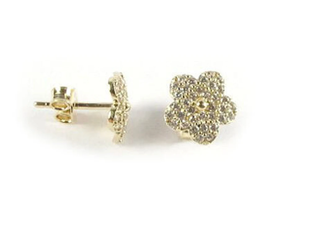 10K Yellow Gold C.Z Flower Stud Earrings