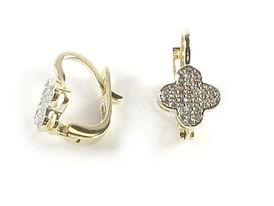 10K Yellow Gold C.Z Flower Lever Back Earrings