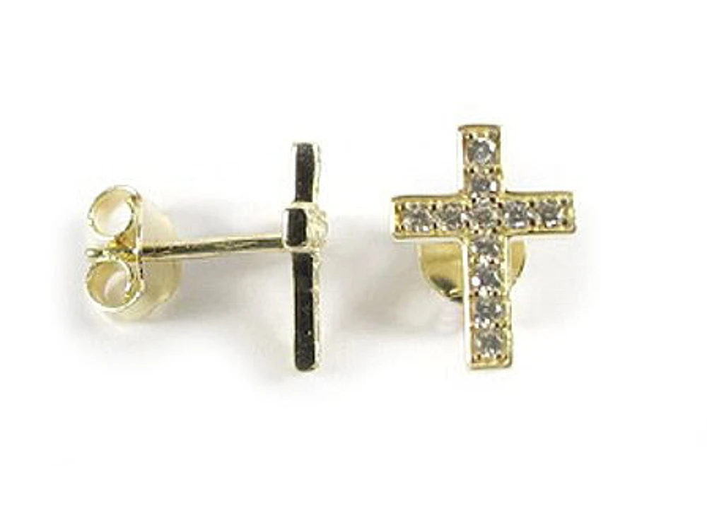 10K Gold C.Z Cross Stud Earrings