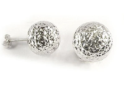 10K White Gold Shimmer Cut Ball Stud Earrings