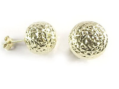 10K Yellow Gold Shimmer Cut Ball Stud Earrings