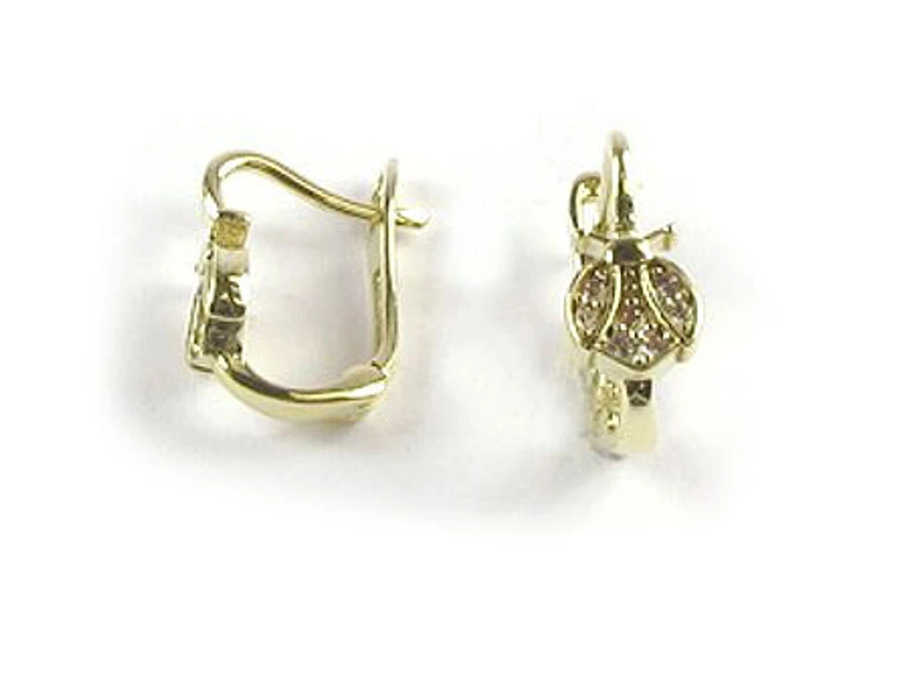 10K Yellow Gold C.Z Ladybug Earrings