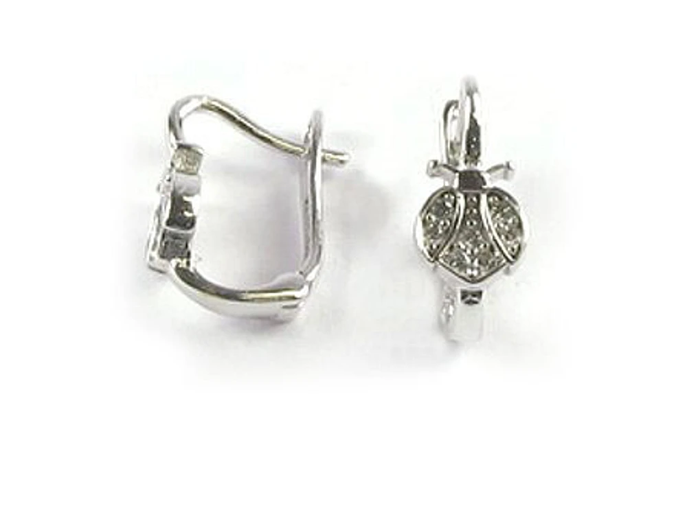 10K White Gold C.Z Ladybug Earrings