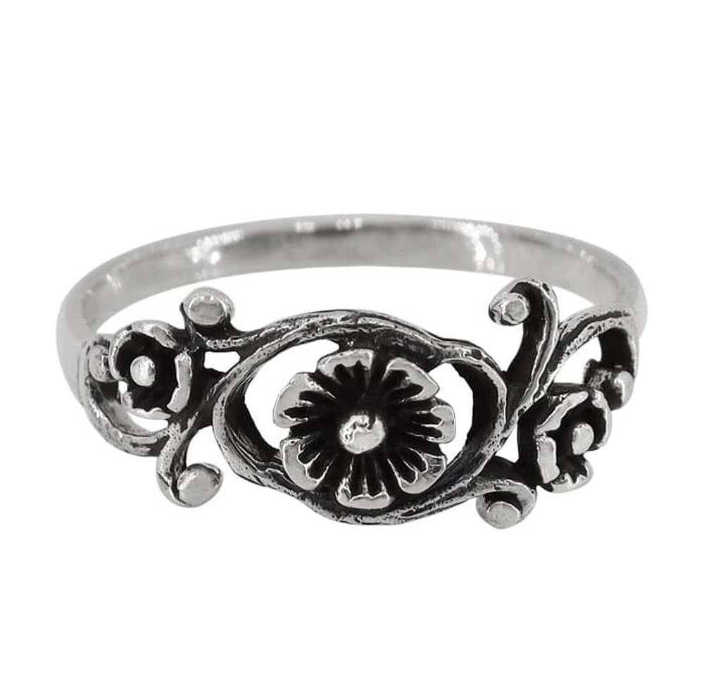 Sterling Silver, Flower Ring, 8mm Width