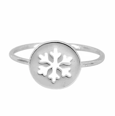 Sterling Silver With Rhodium, 10mm Snowflake Ring With 1mm Band