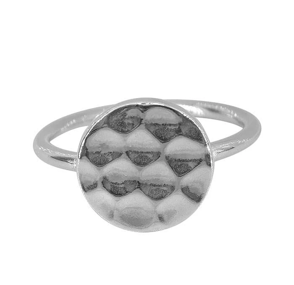 Sterling Silver, 12mm Hammered Round Ring With 1.5mm Band
