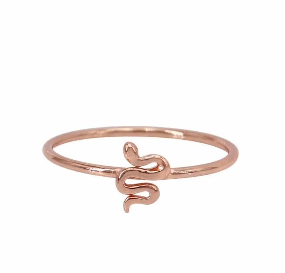 Sterling Silver With Rose Gold, 7X6mm Snake Ring