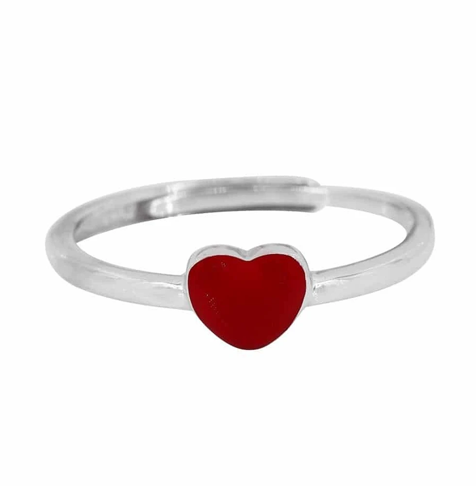 Sterling Silver With Rhodium, 6X5mm Enamel Heart Ring