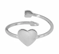 Sterling Silver With Rhodium, 8X8mm Heart Adjustable Ring With Arrow