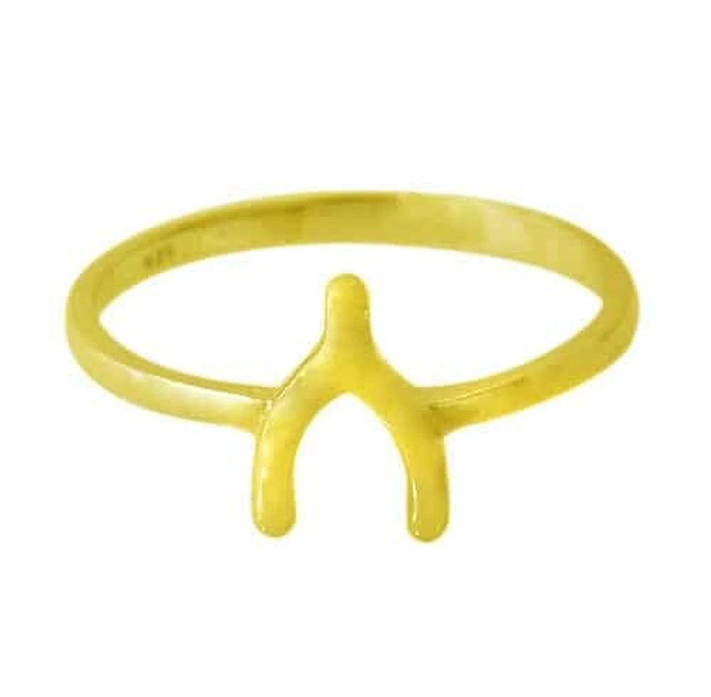 Sterling Silver With Gold, 9X8mm Wish Bone Ring With 2mm Band