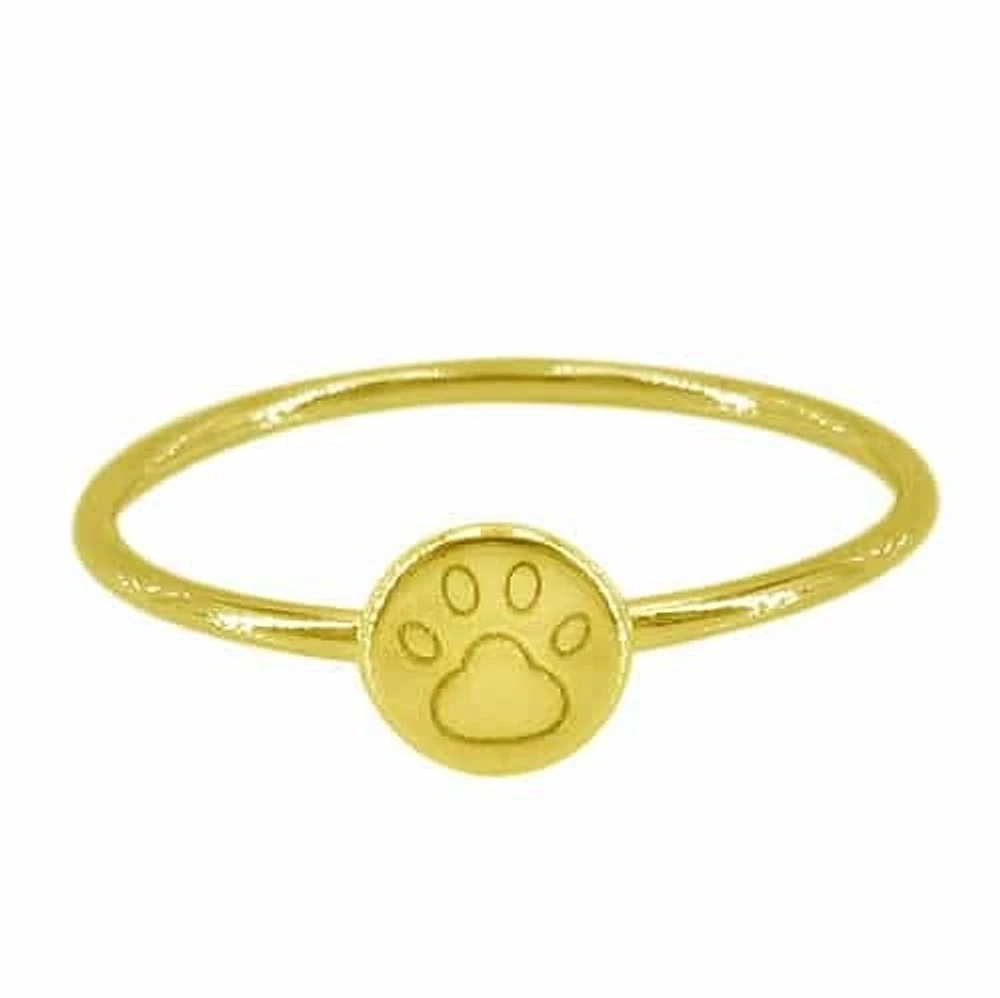 Sterling Silver With Gold, 6mm Dog Paw Ring With 1mm Band