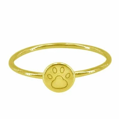 Sterling Silver With Gold, 6mm Dog Paw Ring With 1mm Band