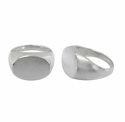 Sterling Silver, Oval Signet Ring. Approximate Oval Size: 13mm Length X 18mm Width