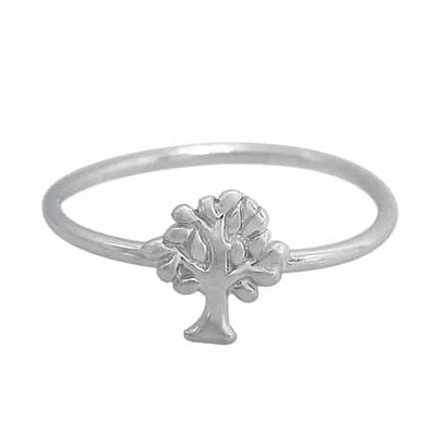 Rhodium Plated On Sterling Silver, Tree Of Life Ring. Approximate Tree Size: 8mm Length X 7mm Width