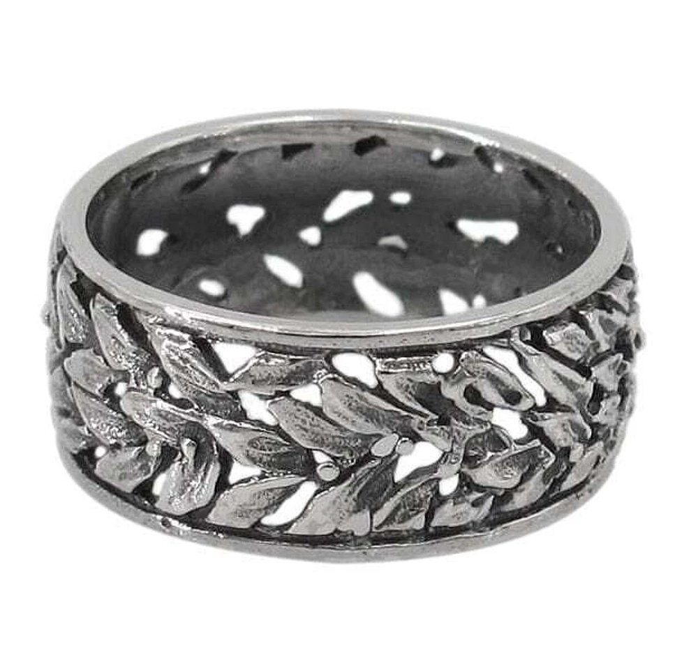 Sterling Silver Leaf Ring, 9mm Width