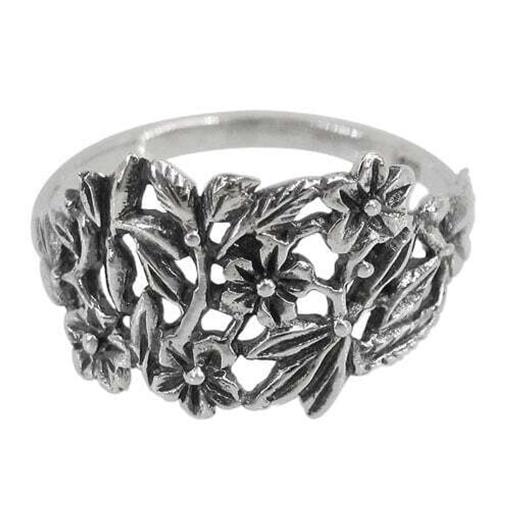 Sterling Silver Flower Ring, 12mm Width